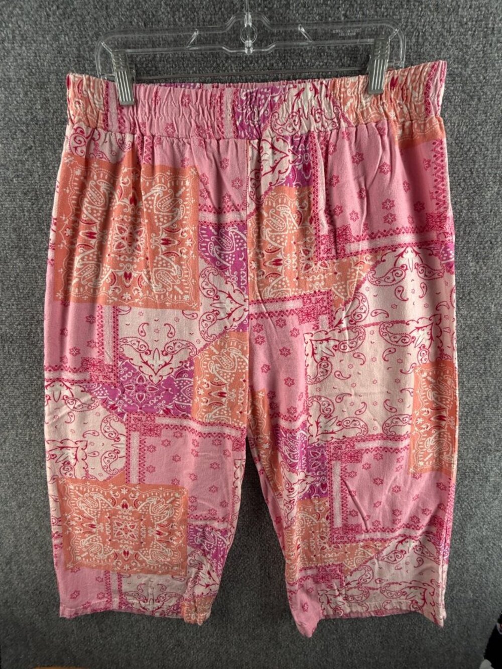 Linen Blend By Hester Orchard Pants Women XL Pink Paisley Pull On Crop Pants